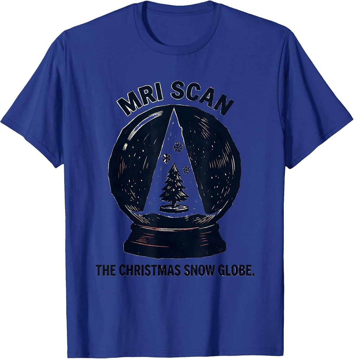 MRI Scan The Christmas Snow Globe Linocut Radiology Tech T-Shirt - Royal Blue