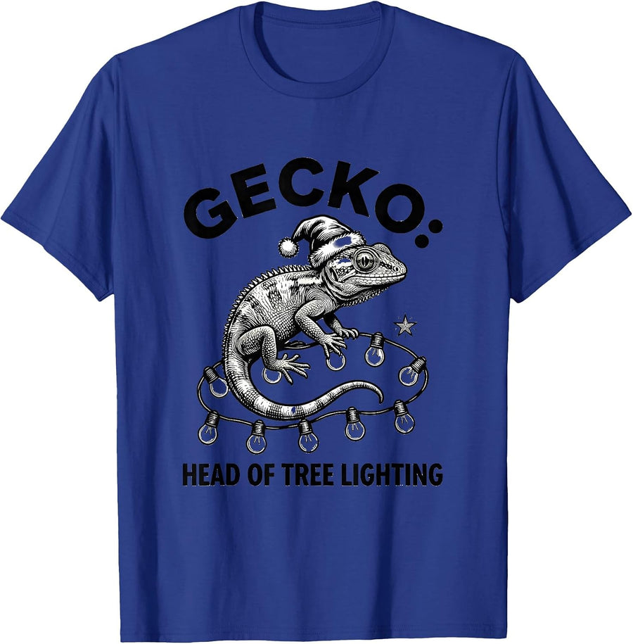 Gecko Head Of Tree Lighting Funny Animal Christmas Lights T-Shirt - Royal Blue