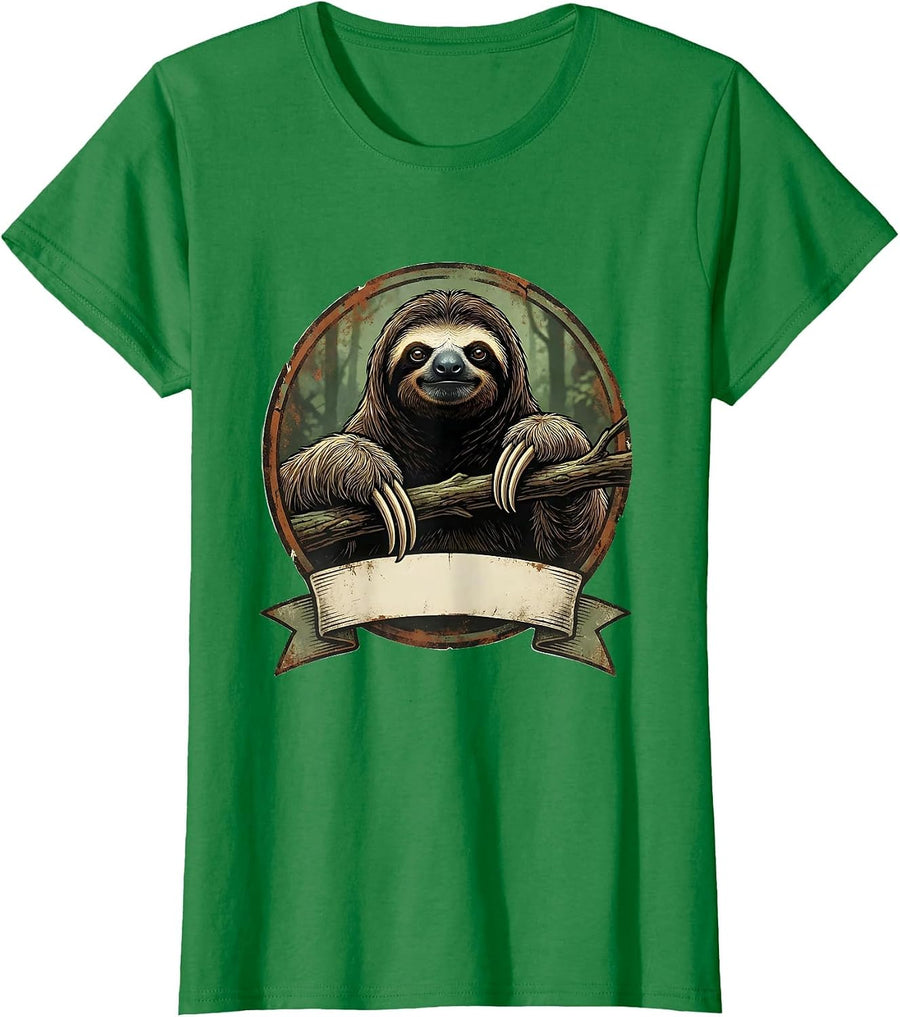 Women's Sloth Vintage Animal Lover Funny Novelty Gift T-Shirt - Kelly Green