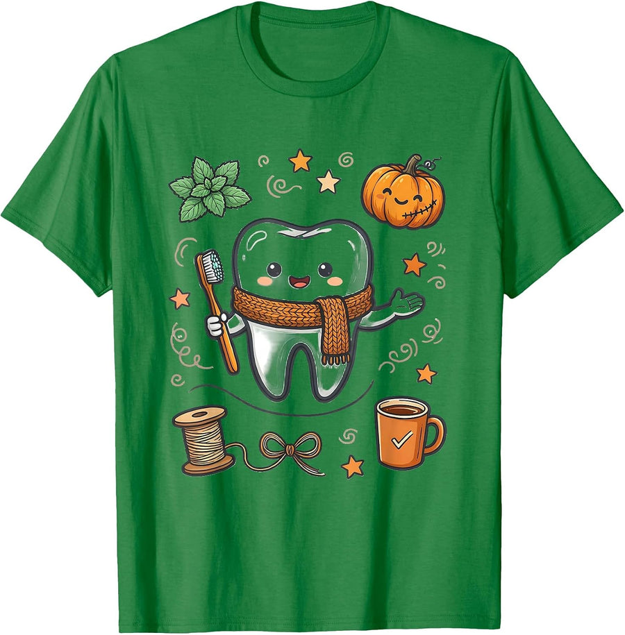 Men's Cheerful Molar Kawaii Dental Hygienist Humor T-Shirt - Kelly Green