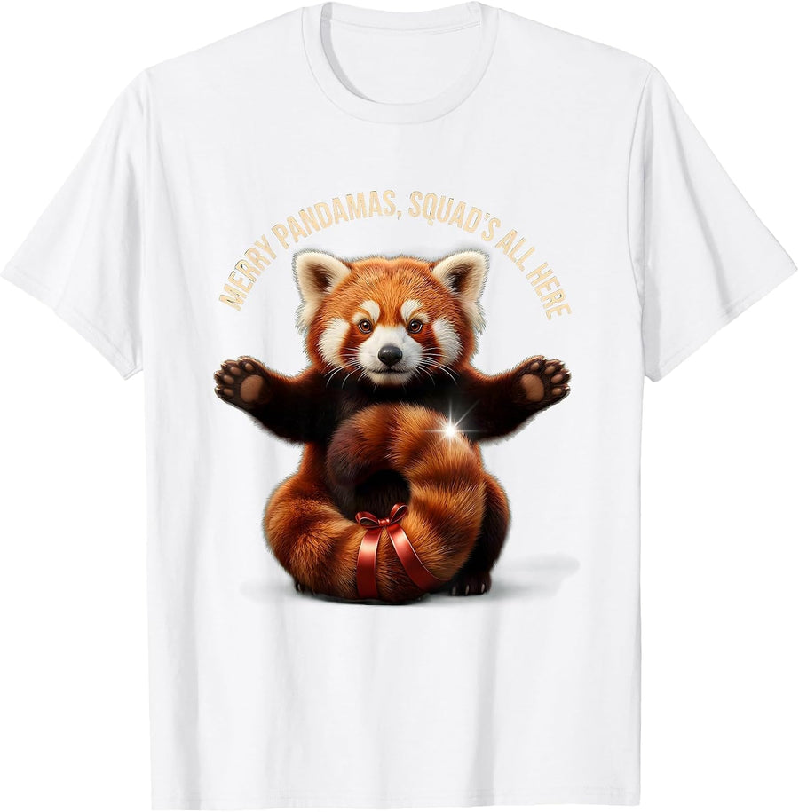 Men's Merry Pandamas Squad's All Here Cute Red Panda Lover Gift T-Shirt - White