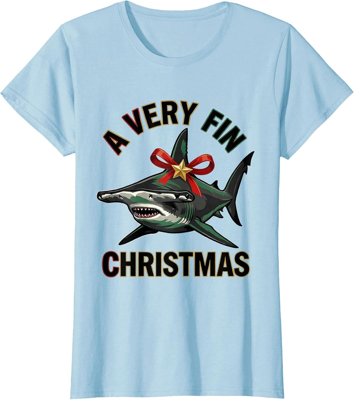 A Very Fin Christmas Funny Shark Lover Marine Biology T-Shirt - Baby Blue