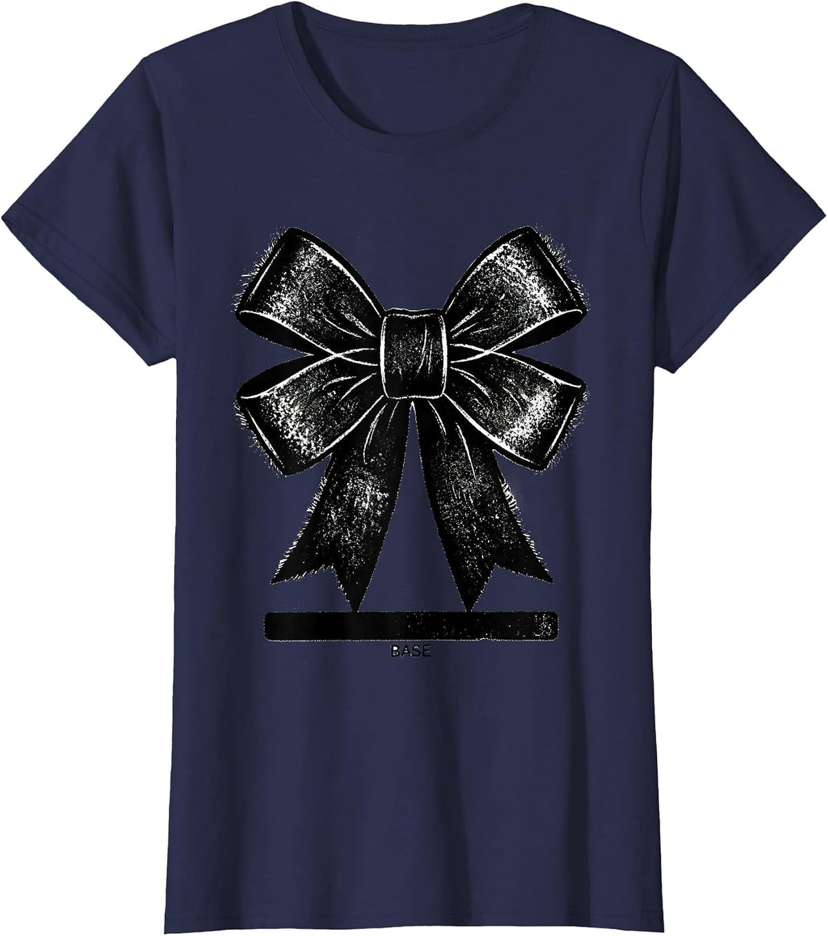 Women's Base Rubber Stamp Coquette Cheer Bow Cheerleader Sport T-Shirt - Navy Blue