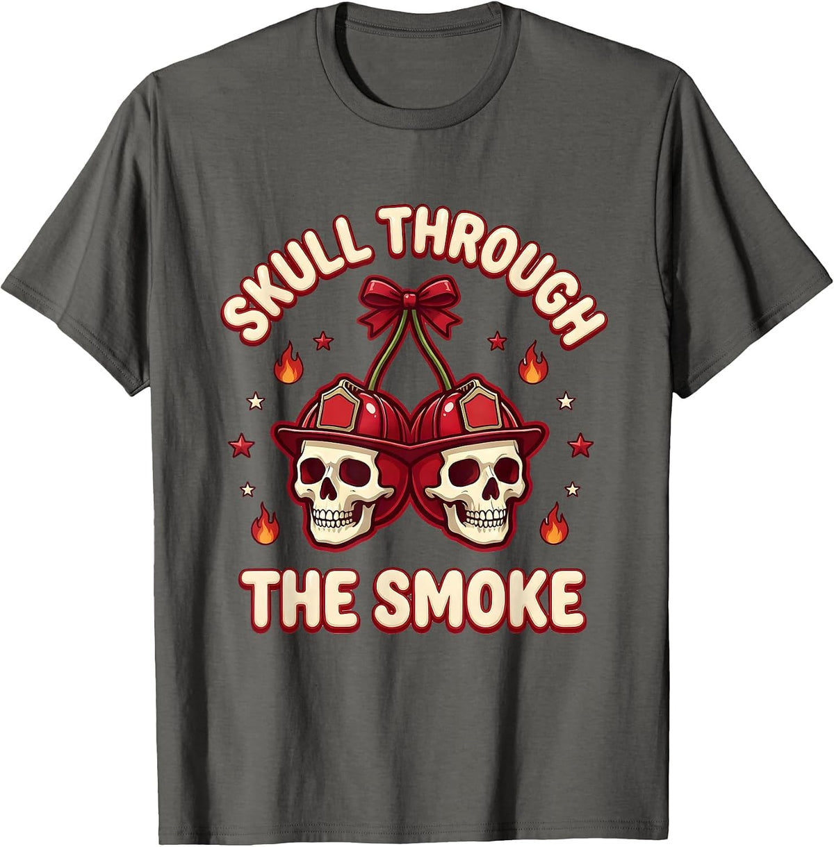 Men's Halloween Firefighter Skull Through the Smoke Design T-Shirt - Asphalt Grey
