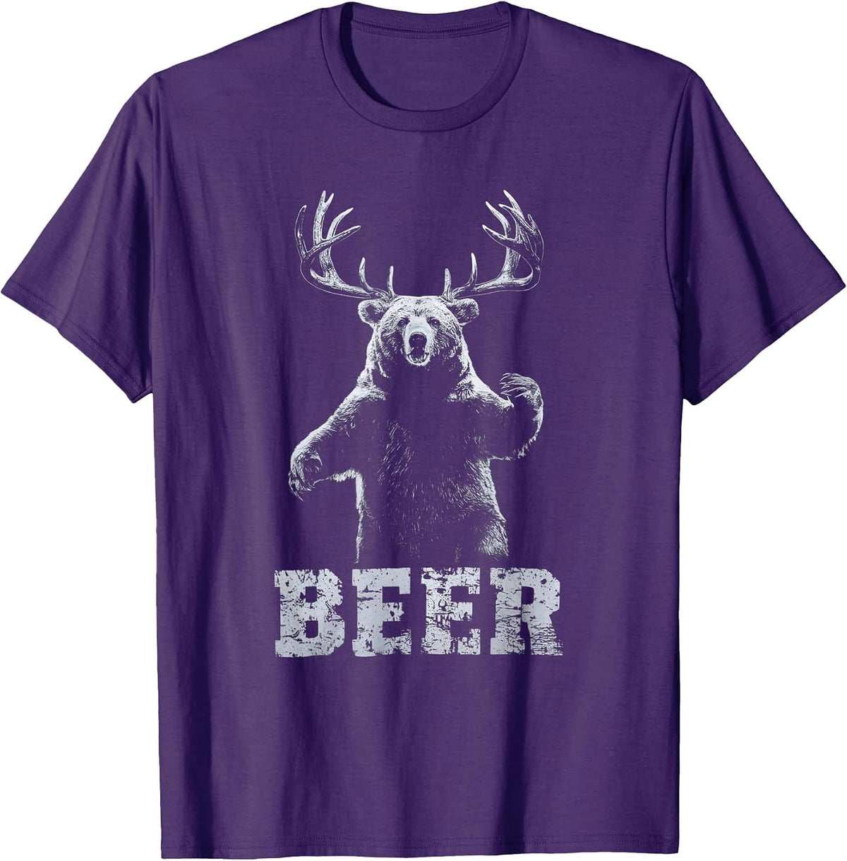 Vintage Bear Deer Hunter Funny Beer Drinker and Hunting T-Shirt - Purple