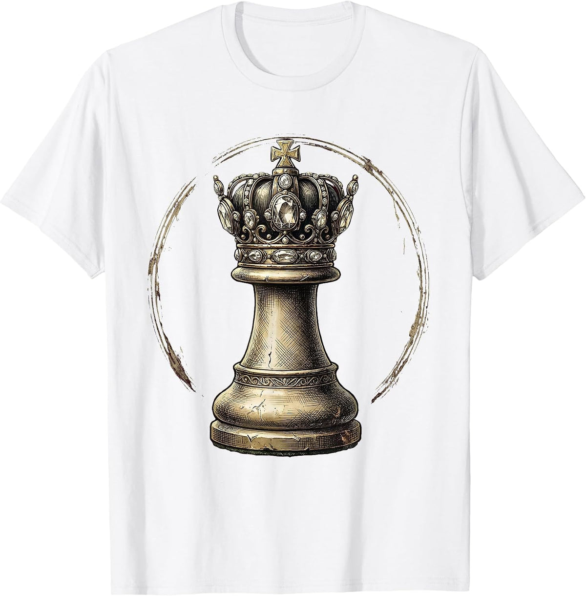 Men's Queen Chess Piece 50th Birthday Jeweled Crown T-Shirt - White