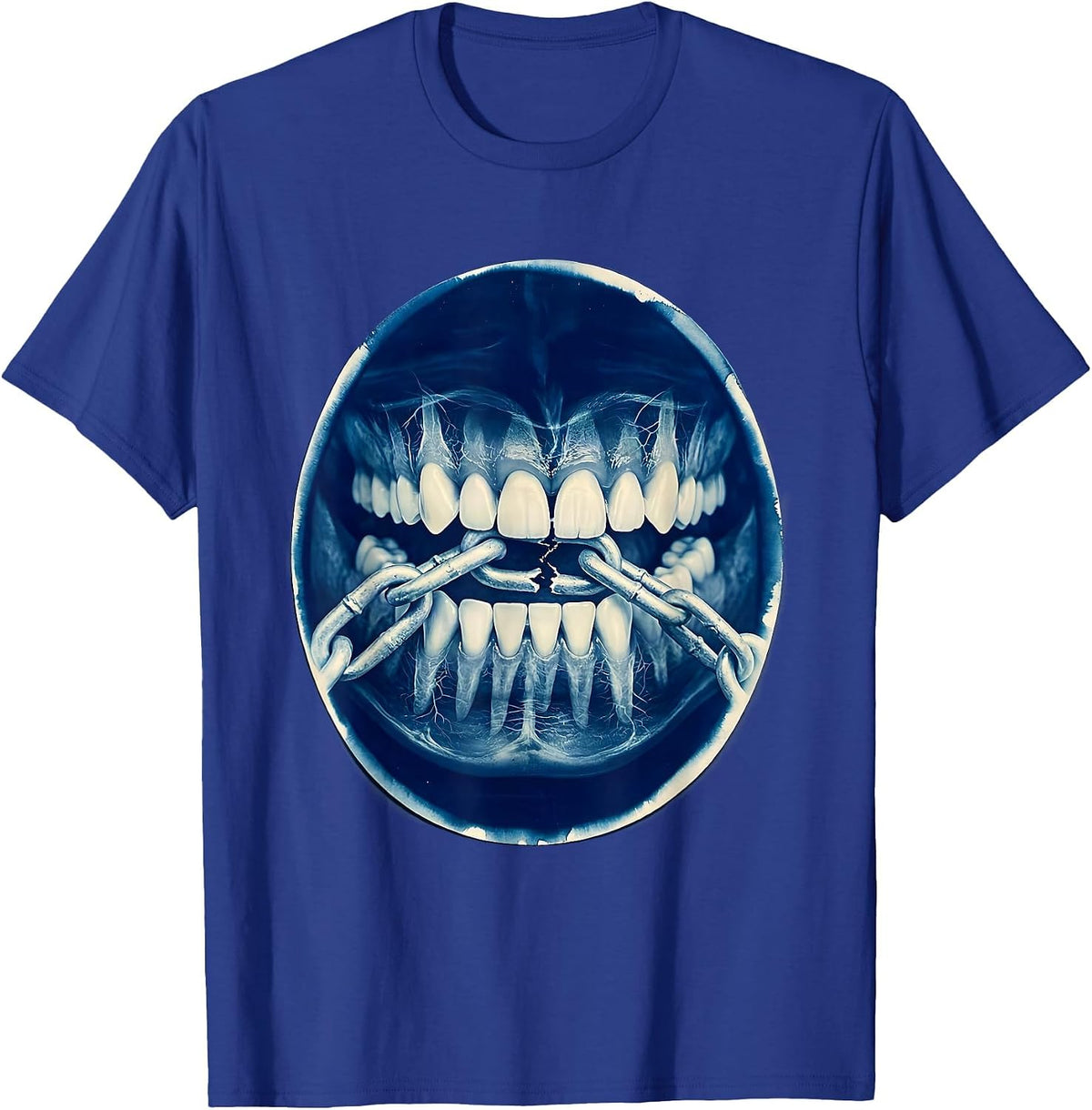 Resist Clenched Teeth Breaking Steel Chain Graphic T-Shirt - Royal Blue