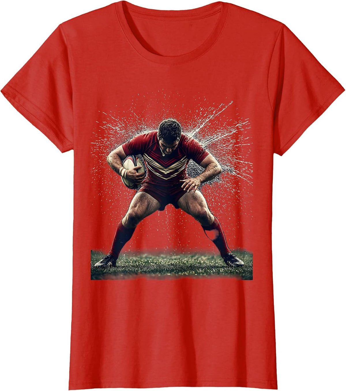 Rugby Tackle Impact Graphic Design T-Shirt - Red