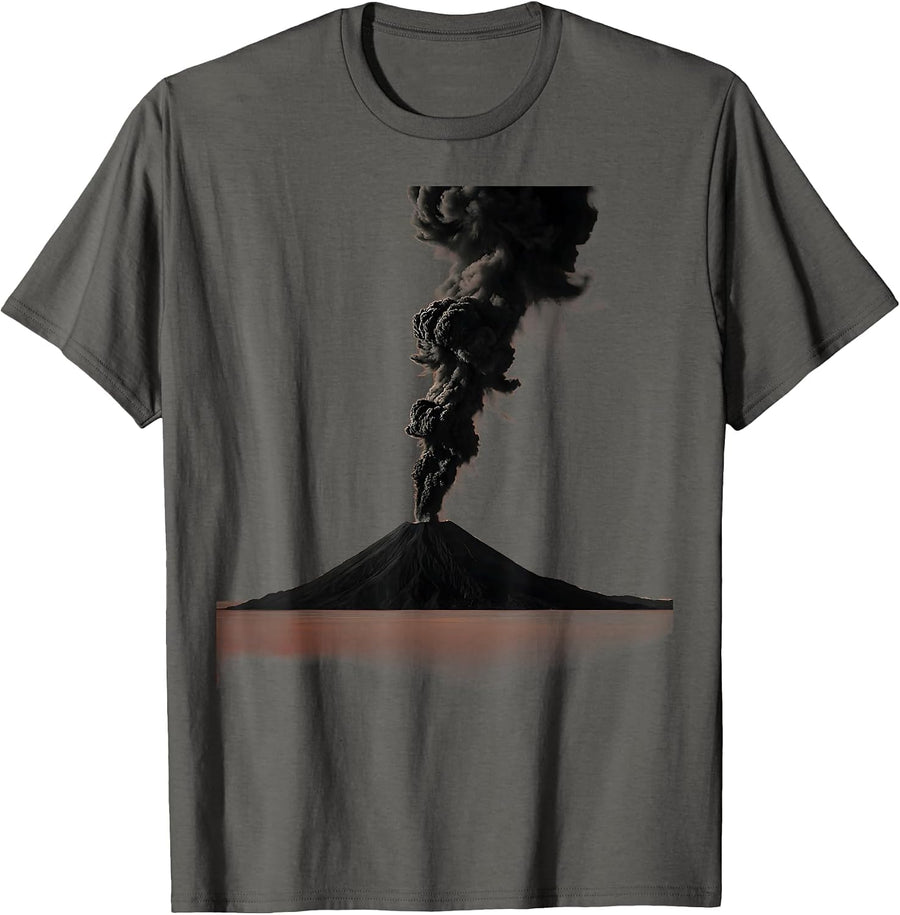 Volcano Eruption Calm Landscape Graphic Tee T-Shirt - Asphalt Grey