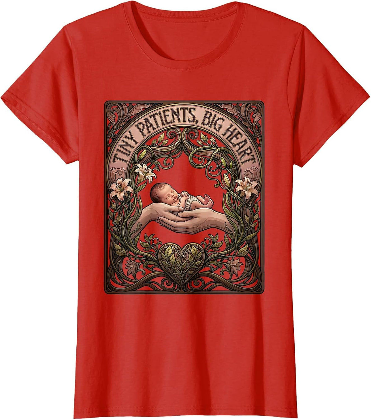 Tiny Patients Big Heart NICU Nurse Design T-Shirt - Red