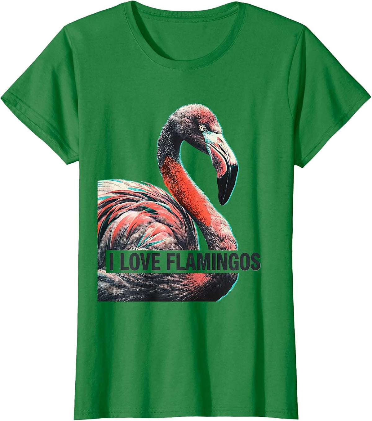 Women's I Love Flamingos Vintage Retro Bird Lover Nature Graphic T-Shirt - Kelly Green