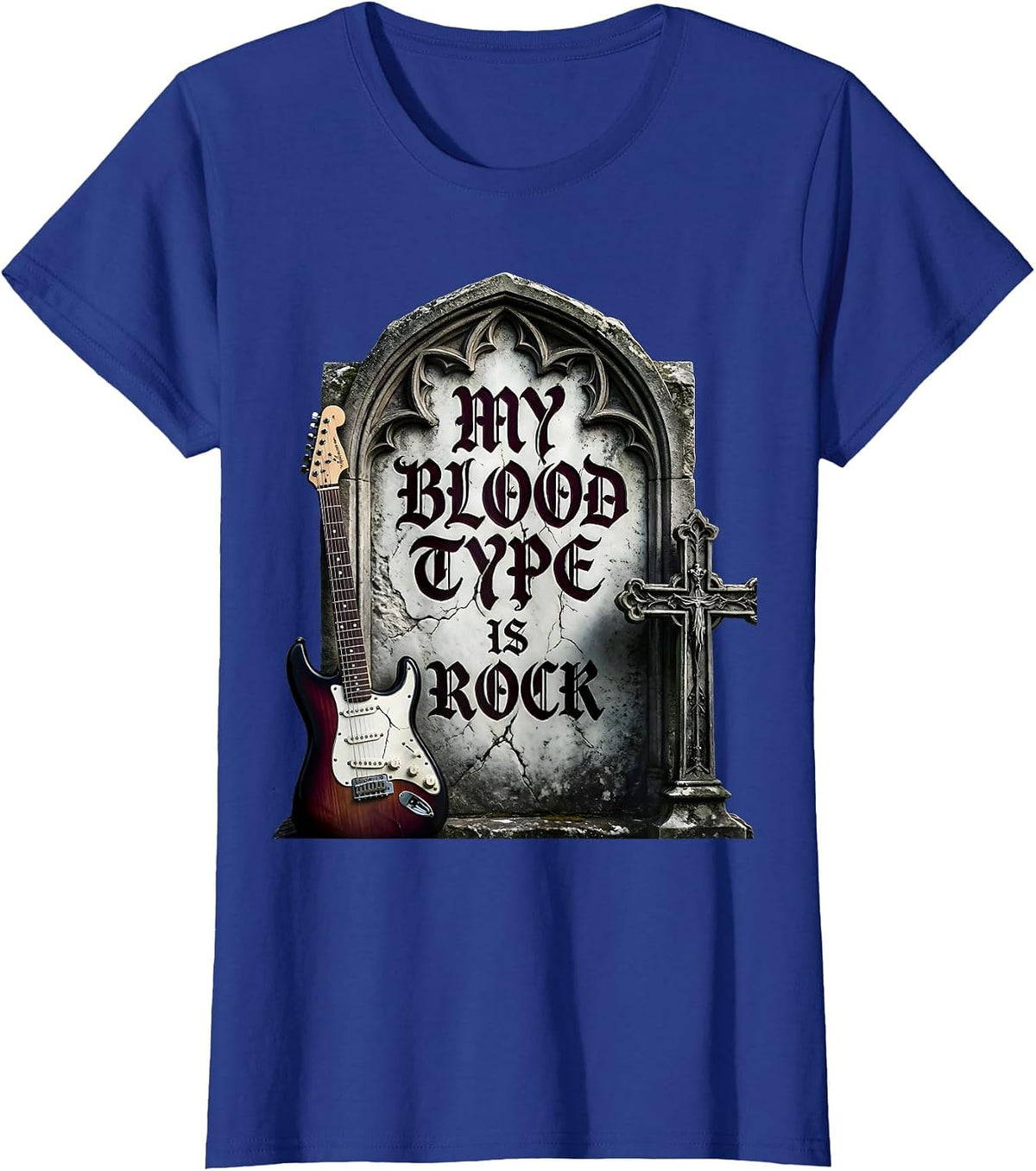 Women's My Blood Type Is Rock Rock N Roll Music Design T-Shirt - Royal Blue