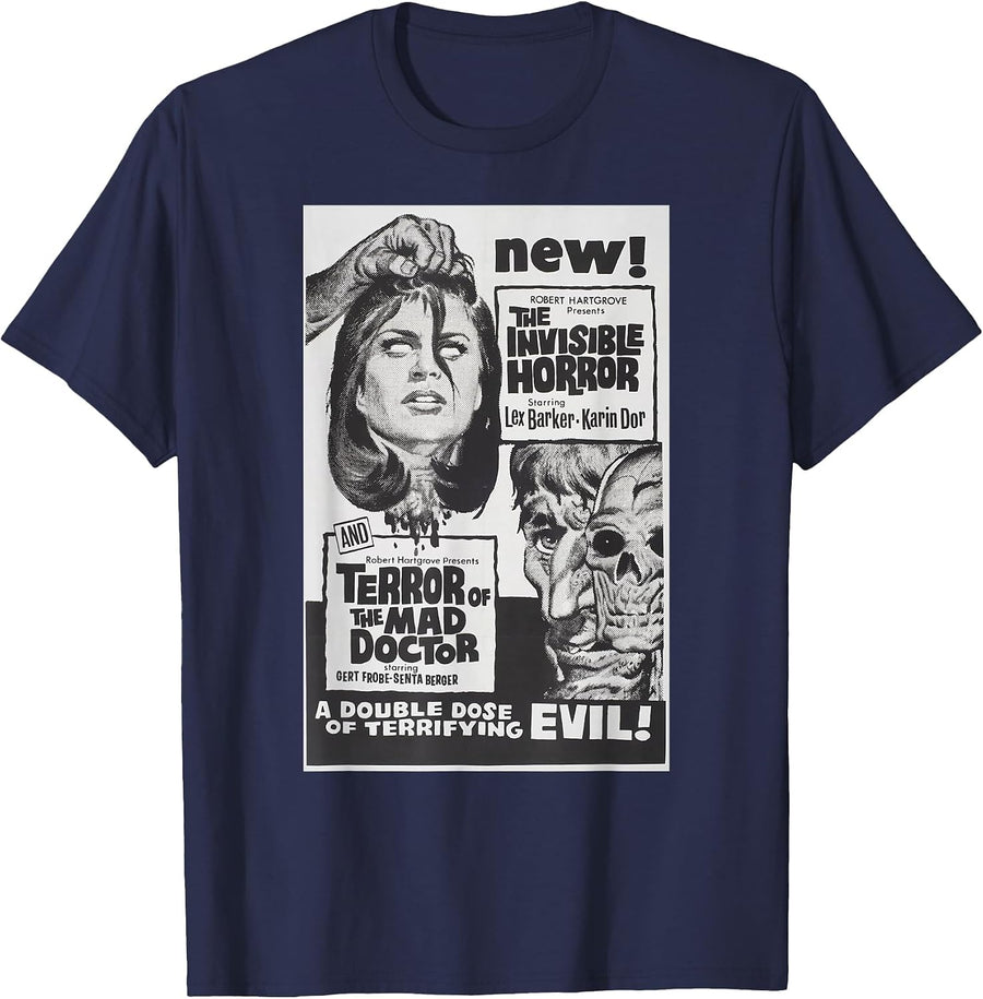 Horror Terror Classic Halloween Monster Poster Horror Movie T-Shirt - Navy Blue