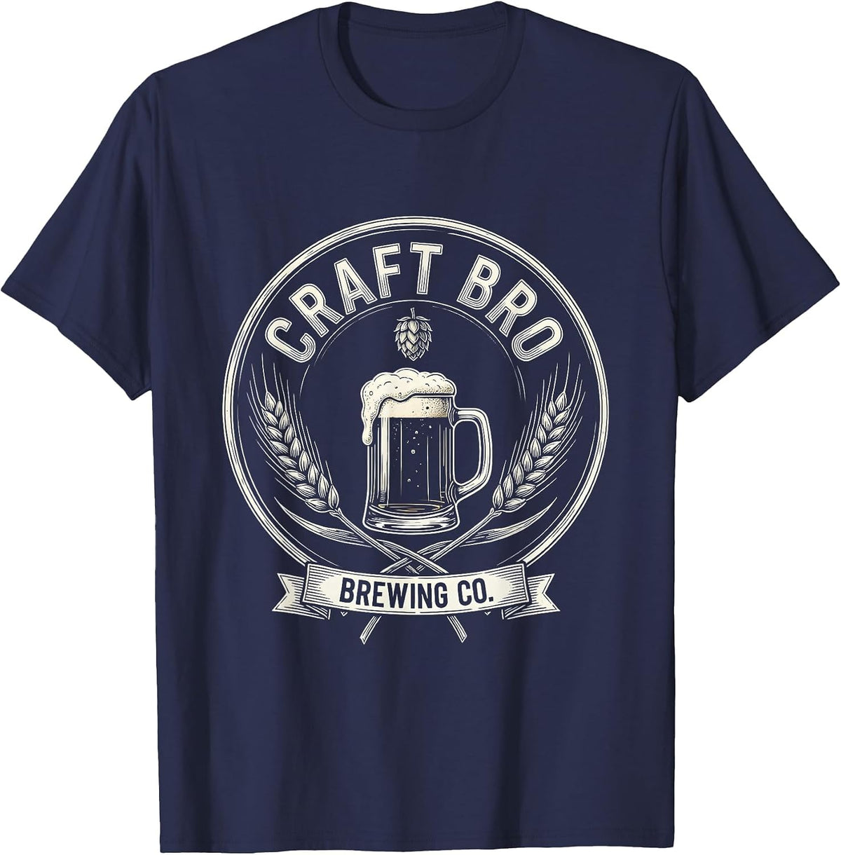 Craft Bro Brewing Co. Brewing Badge Design T-Shirt - Navy Blue