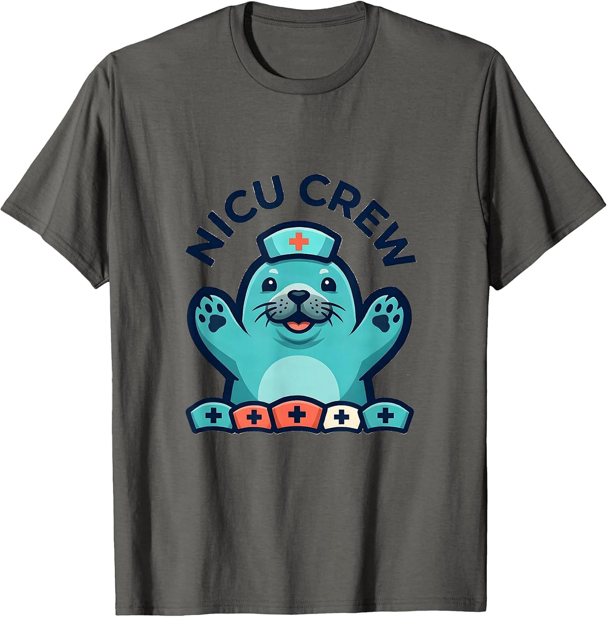 Men's NICU Crew Bold Seal Pup Nurse NICU Pediatric Nurse T-Shirt - Asphalt Grey