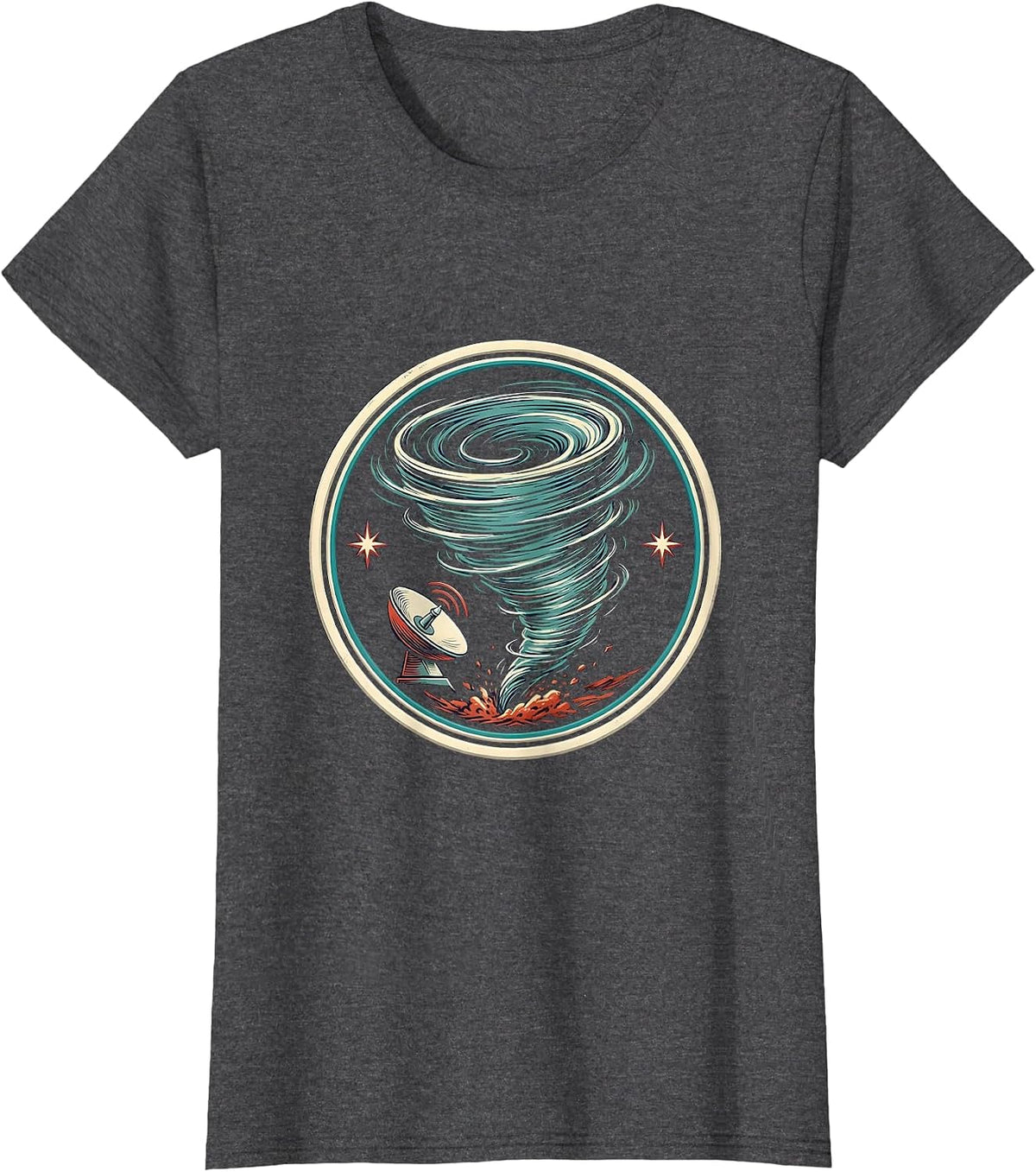 Women's Sealed Tornado Badge Funny Storm Chaser Meteorology Humor T-Shirt - Dark Heather Grey