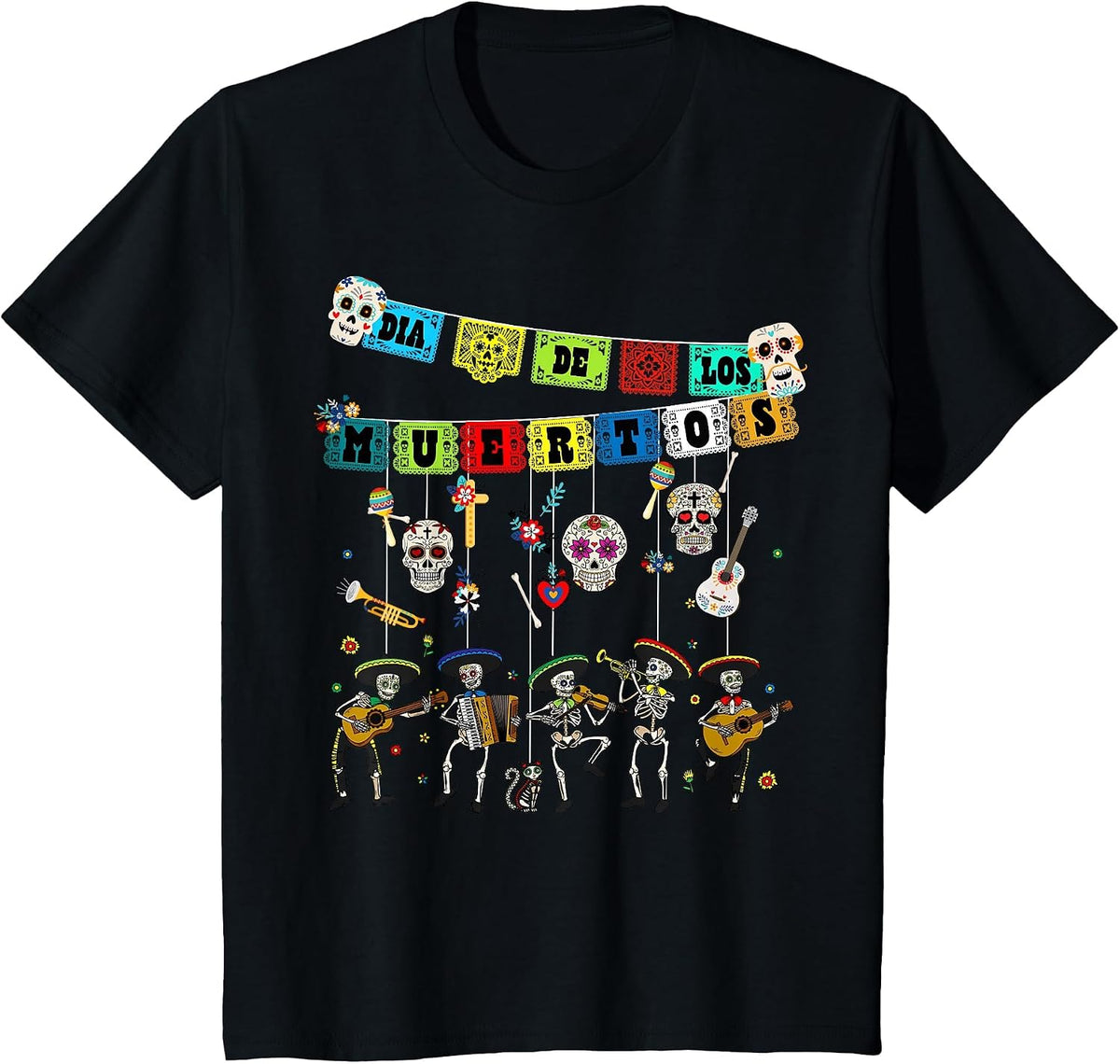 Dia De Los Muertos Day of the Dead Funny Skull Dancing T-Shirt - Black