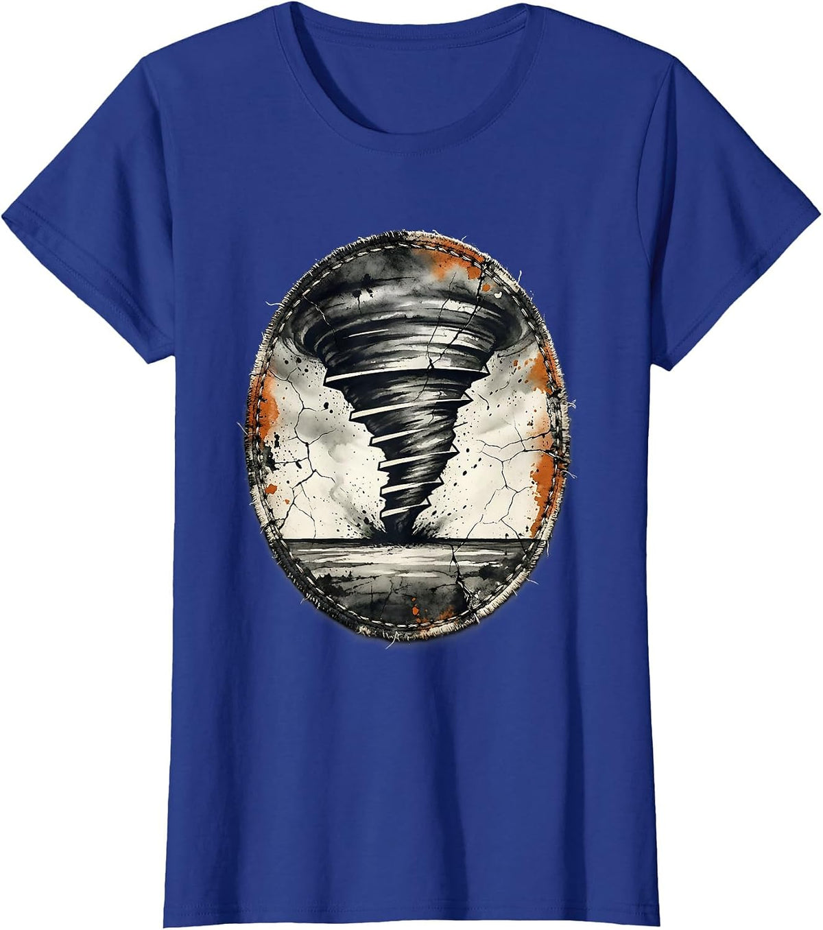 Women's Weathered Tornado Patch Distressed Storm Chaser Enthusiast T-Shirt - Royal Blue