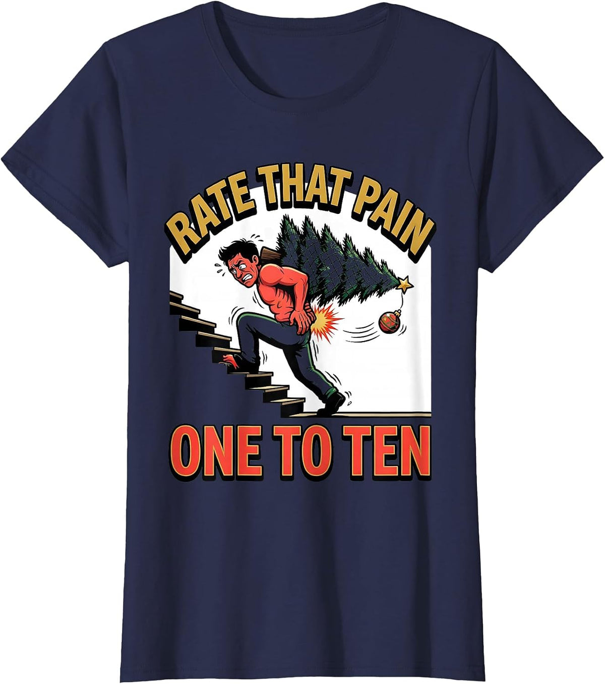 Women's Rate That Pain One To Ten Funny Physical Therapist Christmas T-Shirt - Navy Blue
