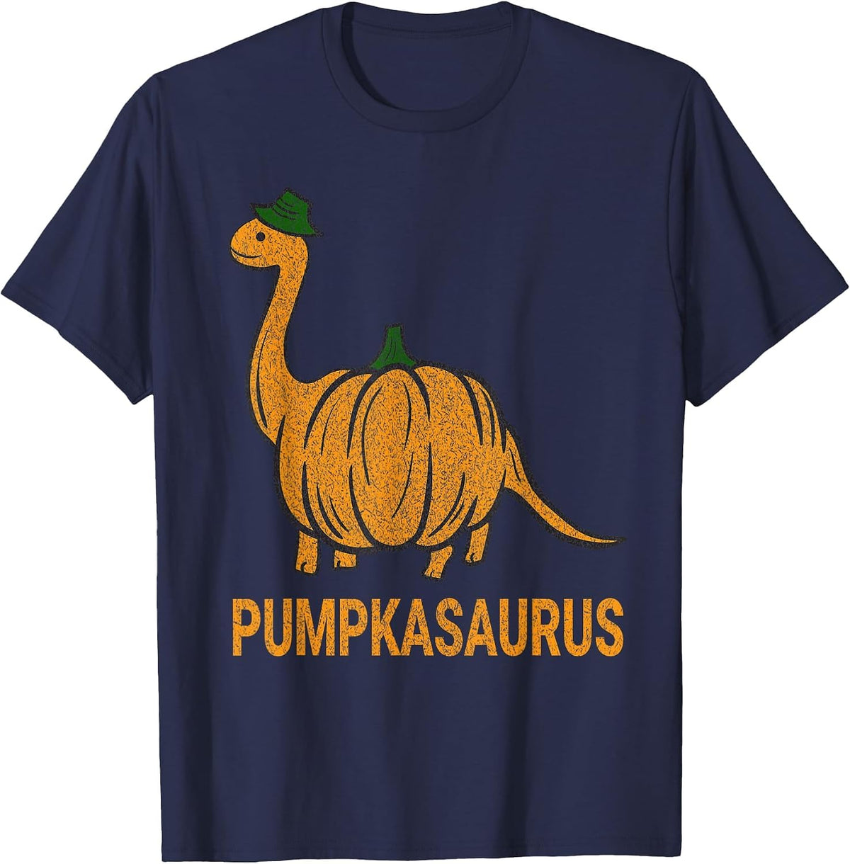 Pumpkasaurus Pumpkin Dinosaur Funny Dino Halloween T-Shirt - Navy Blue