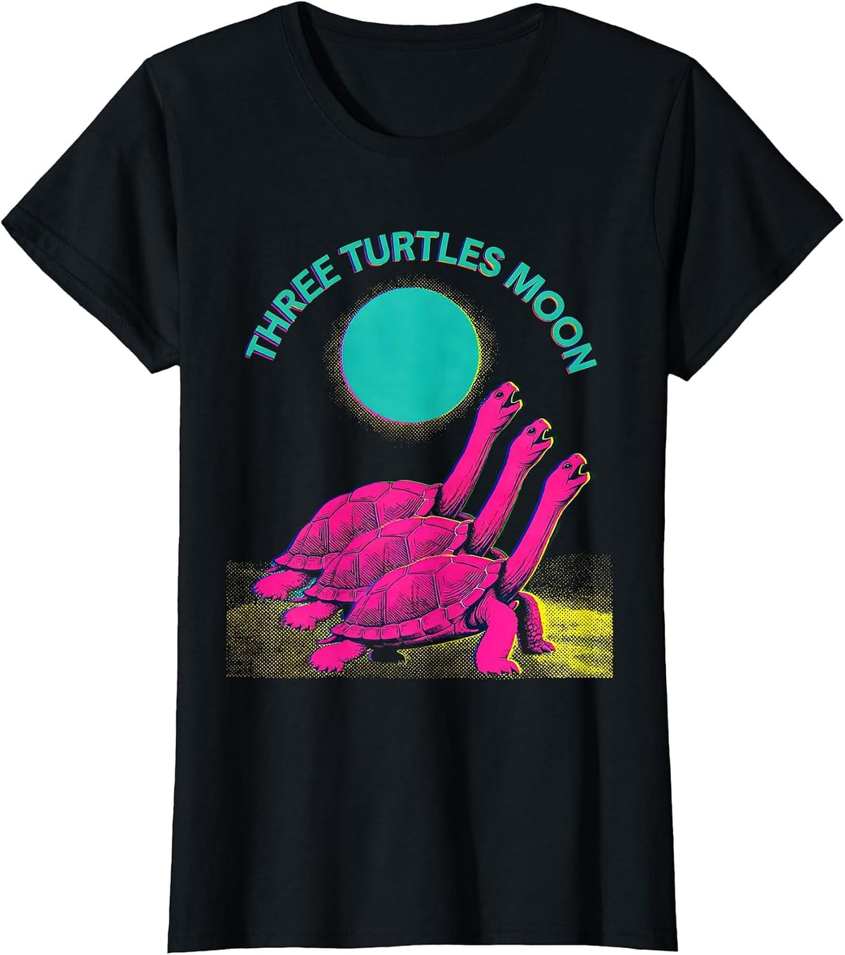 Three Turtles Moon Funny Animal Meme Parody Pet Lover Humor T-Shirt - Black