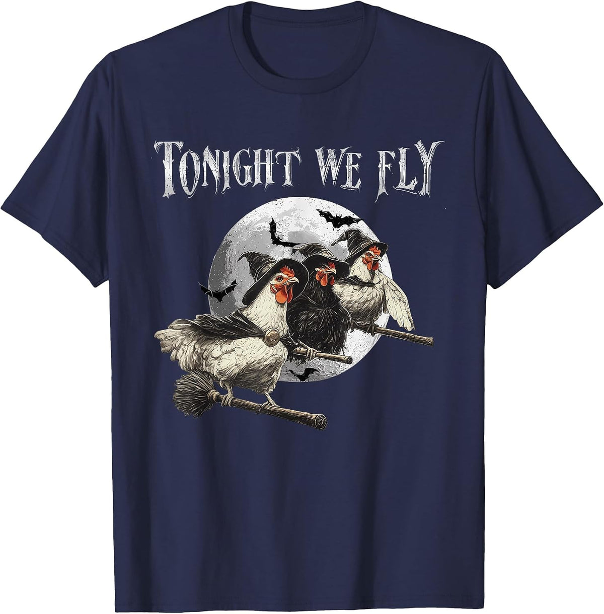 Tonight We Fly Funny Chicken Halloween Costume Spooky Season T-Shirt - Navy Blue