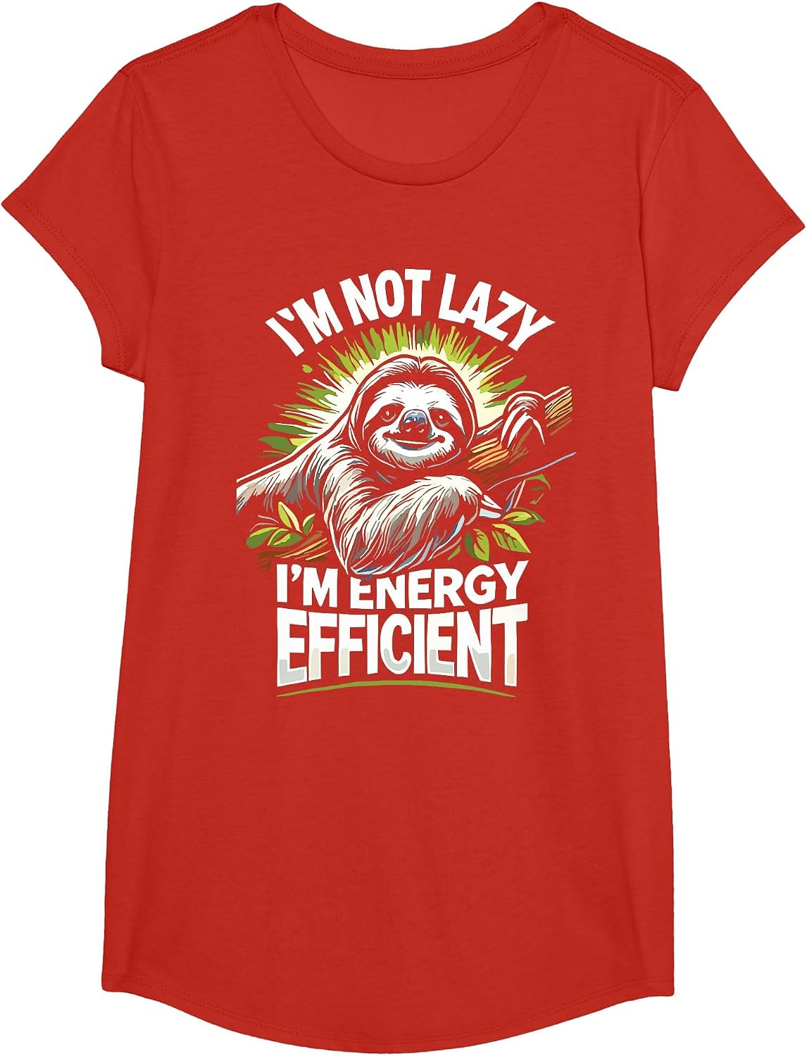 Herbivore I'm Not Lazy I'm Energy Efficient Cute Sloth T-Shirt - Girls Red