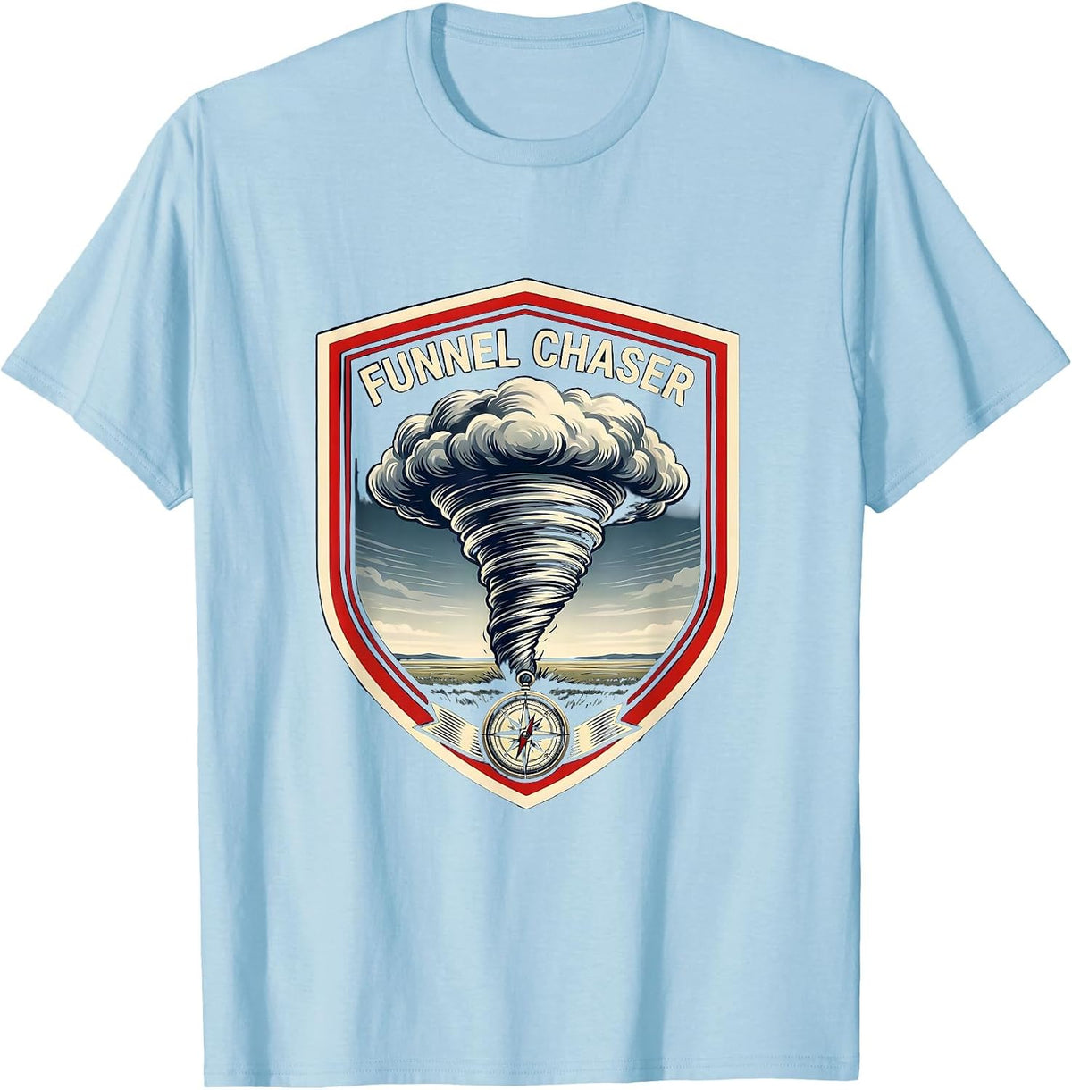 Men's Funnel Chaser Emblem Storm Chaser Meteorology Enthusiast T-Shirt - Baby Blue