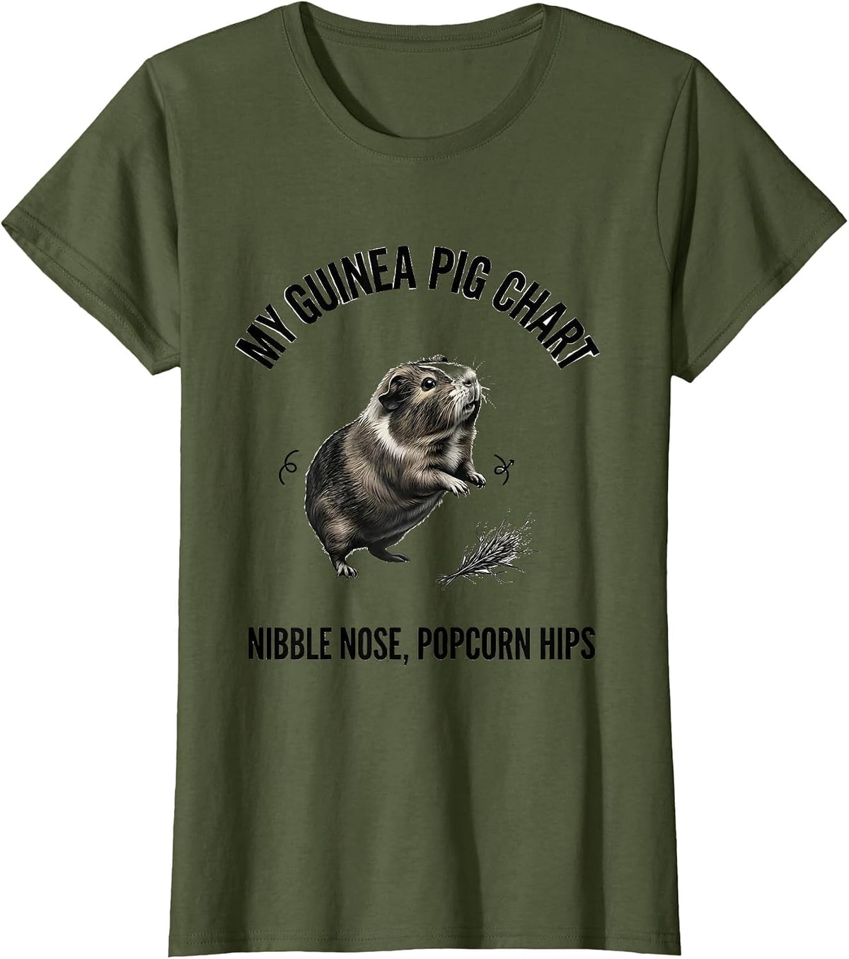 Women's My Guinea Pig Chart Nibble Nose Popcorn Hips Funny T-Shirt - Olive Green