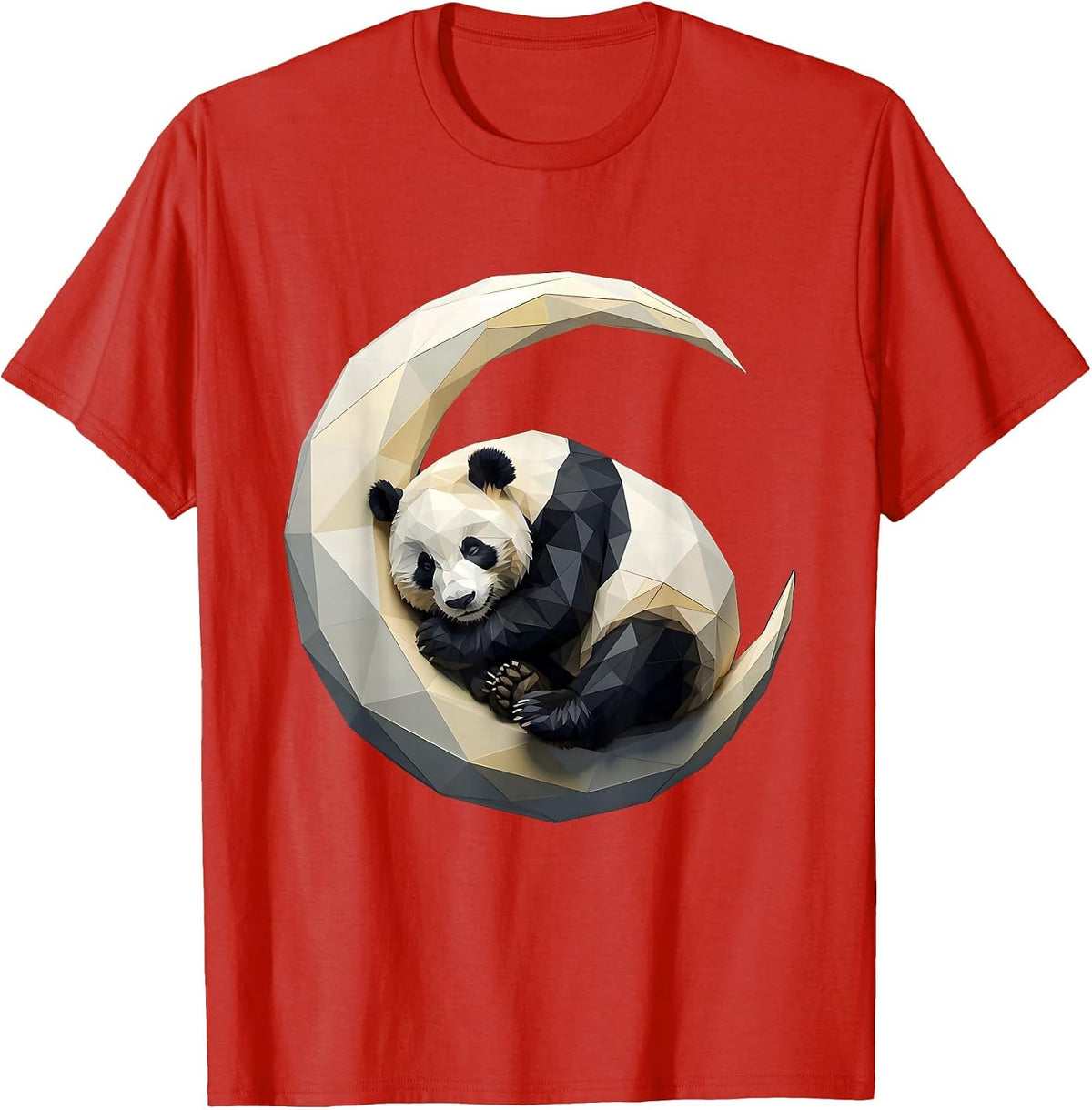 Men's Sleeping Panda Crescent Moon Cute Graphic Tee T-Shirt - Red