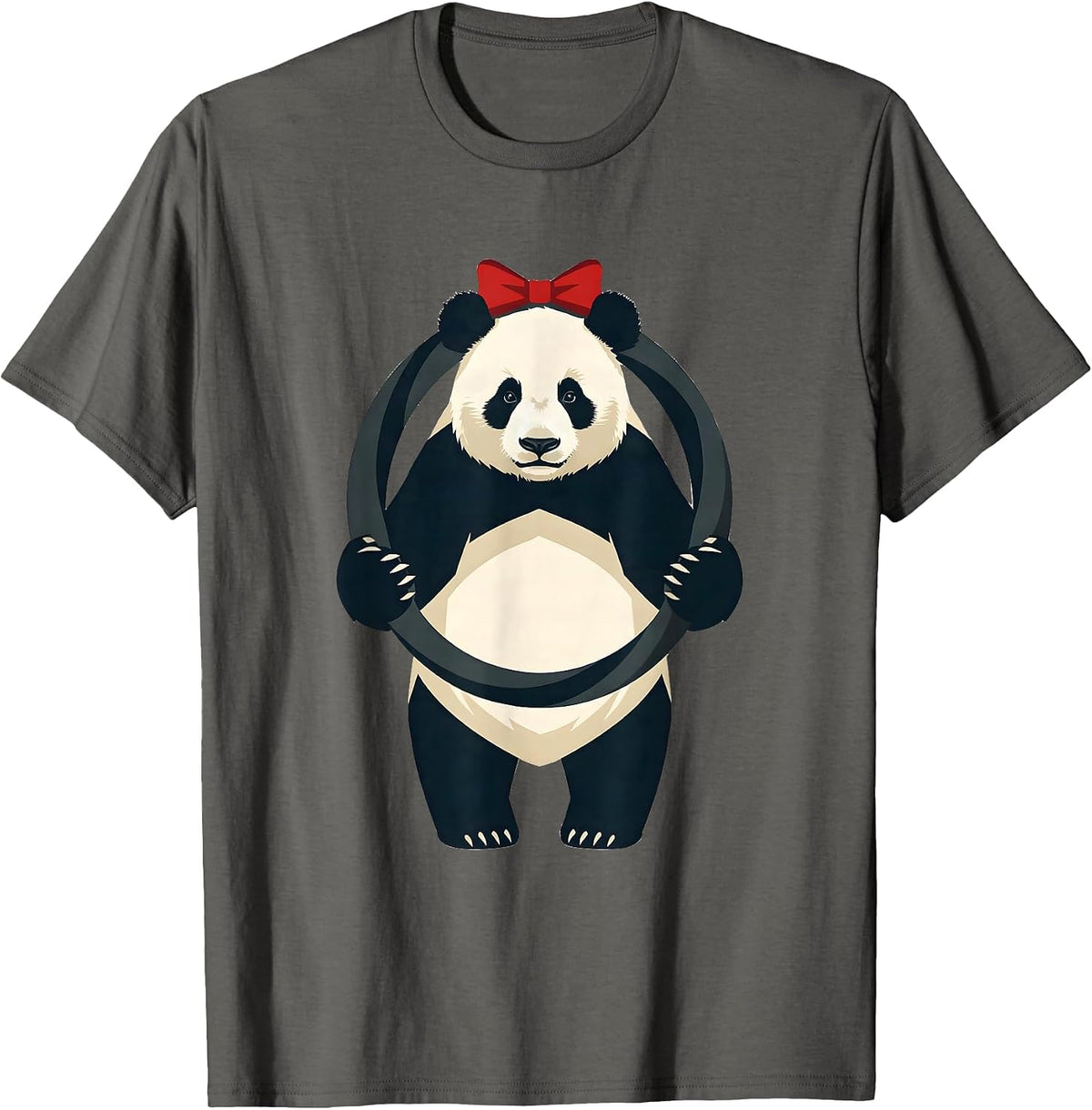 Giant Panda Wreath Flat Vector Animal Lover Gift T-Shirt - Asphalt Grey