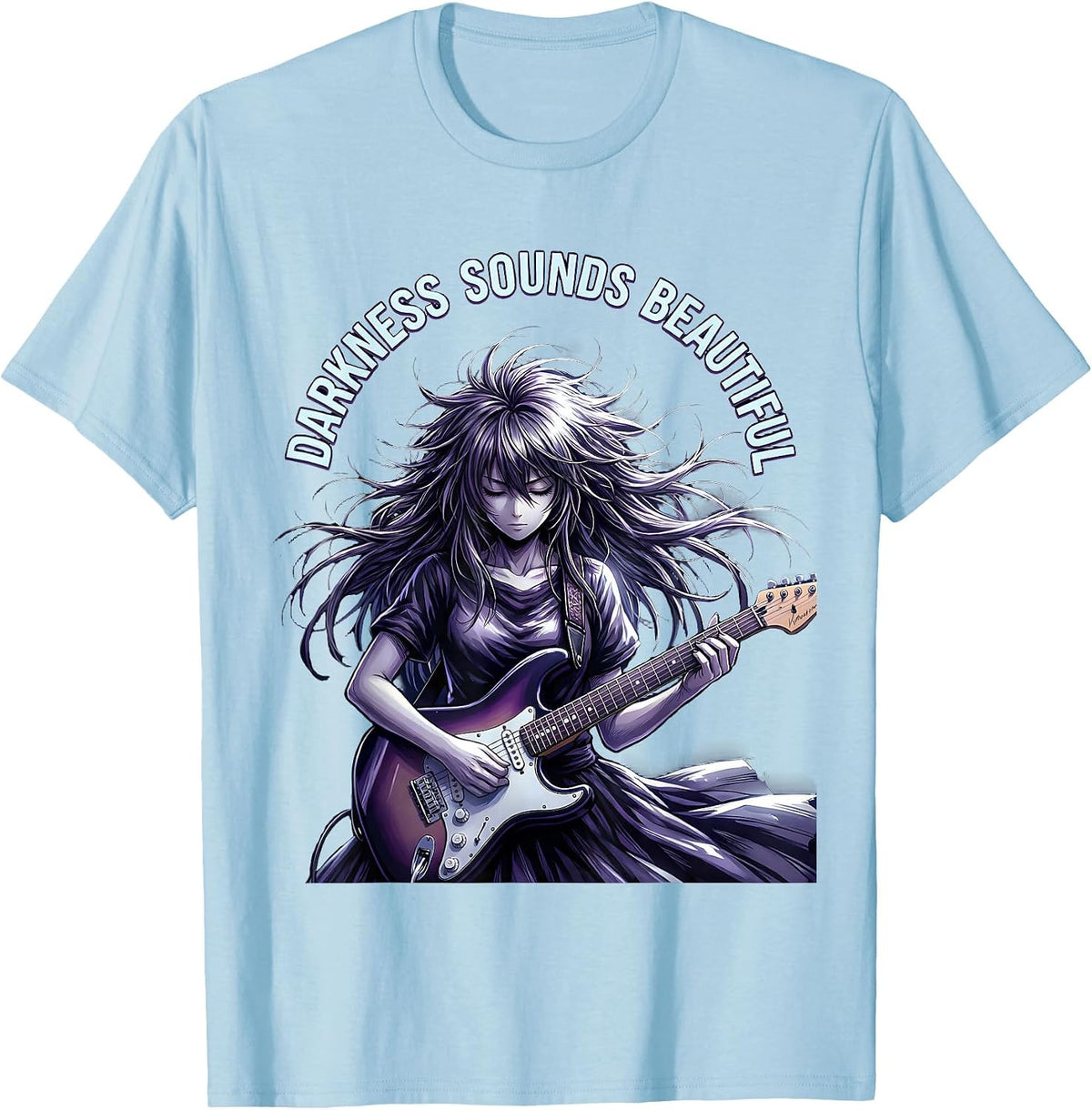Men's Darkness Sounds Beautiful Metal Band Design T-Shirt - Baby Blue