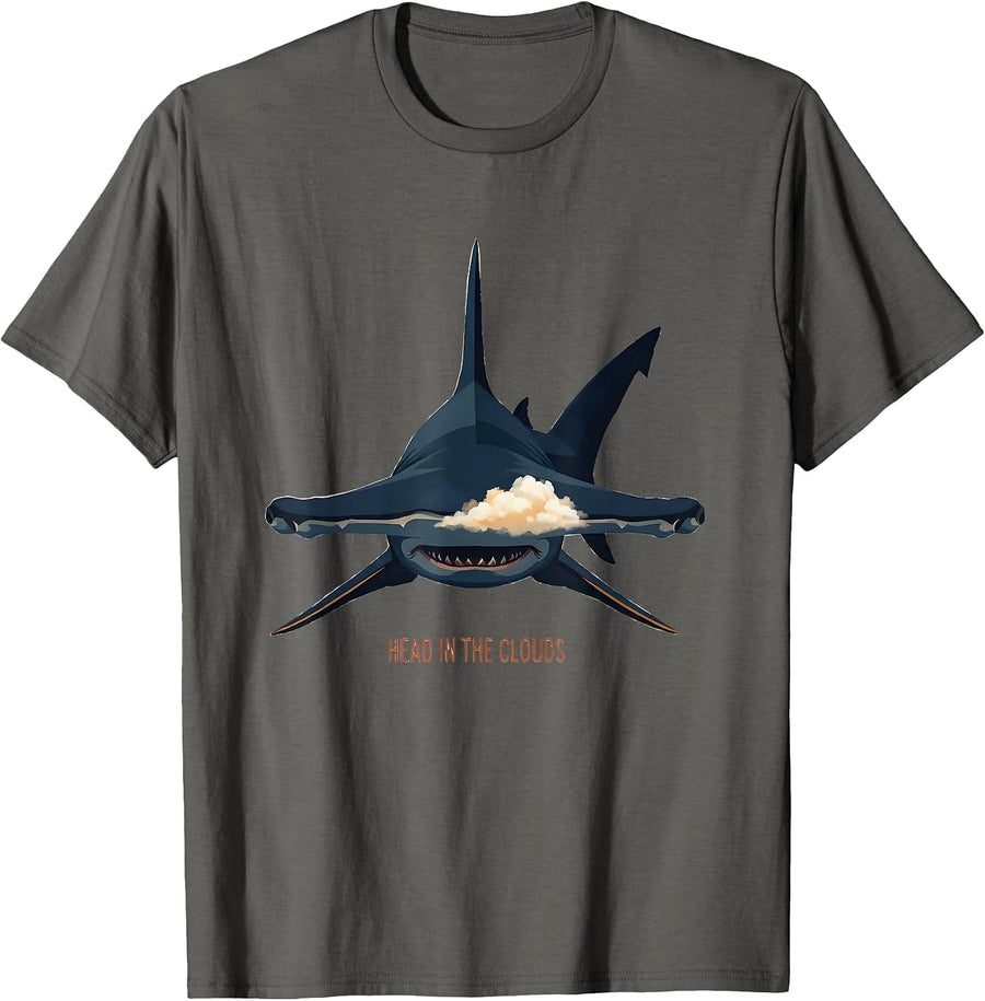Head In The Clouds Funny Shark Lover Marine Biology Humor T-Shirt - Asphalt Grey