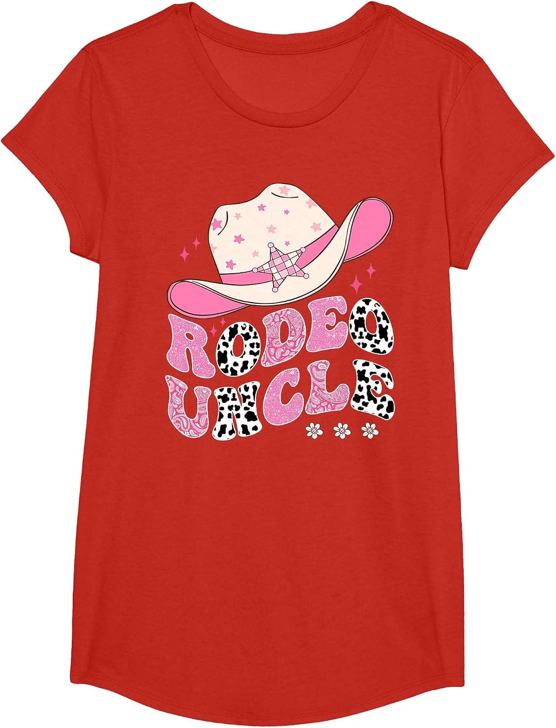 Rodeo Uncle Pink Cowgirl 1St Birthday Family Matching T-Shirt - Girls Red