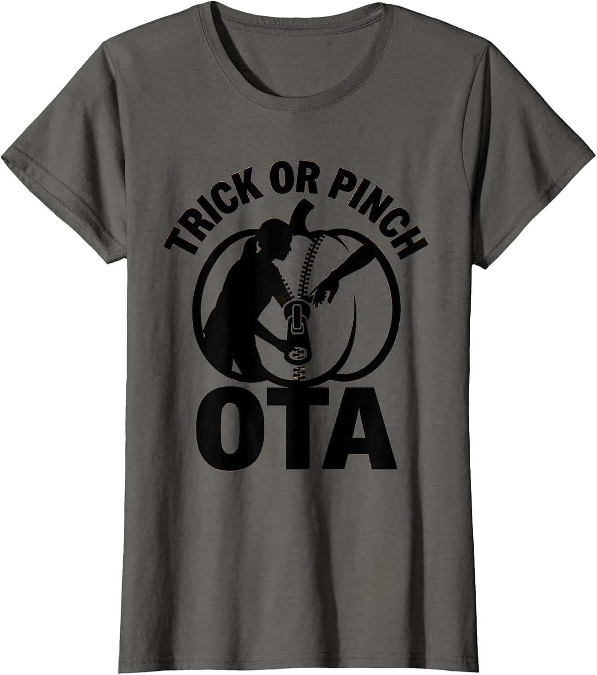 Women's Trick Or Pinch OTA Physical Therapy Halloween Therapist T-Shirt - Asphalt Grey