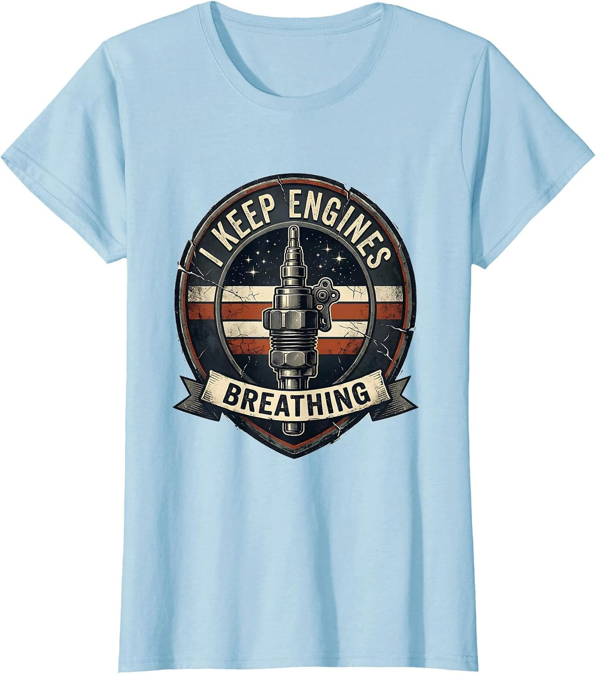 I Keep Engines Breathing Distressed Mechanic Muscle Car T-Shirt - Baby Blue