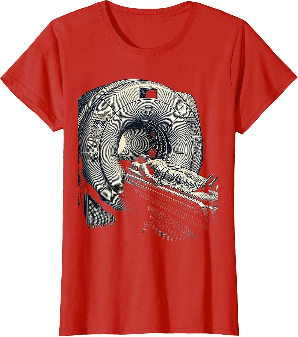Women's MRI Machine Radiology Illustration Graphic Design T-Shirt - Red