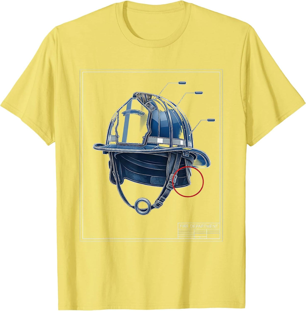 Men's Fire Department Technical Blueprint Firefighter Pride Humor T-Shirt - Lemon Yellow