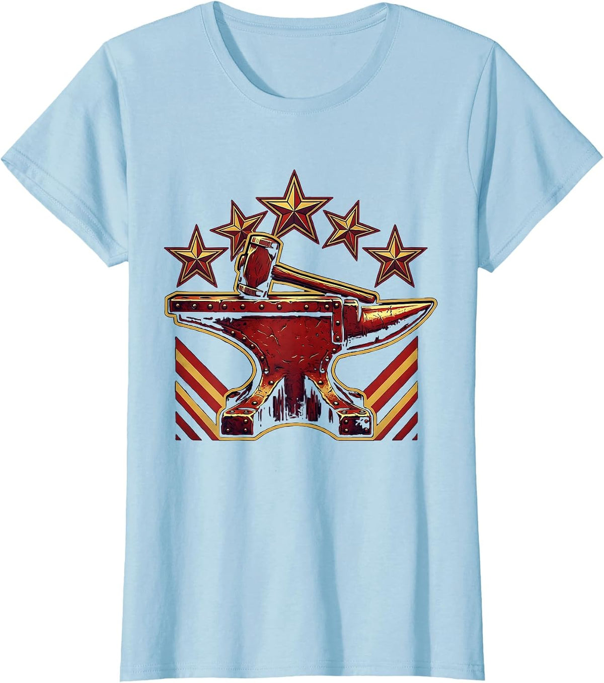 Iron Anvil Hammer Glowing American Stars Graphic T-Shirt - Baby Blue