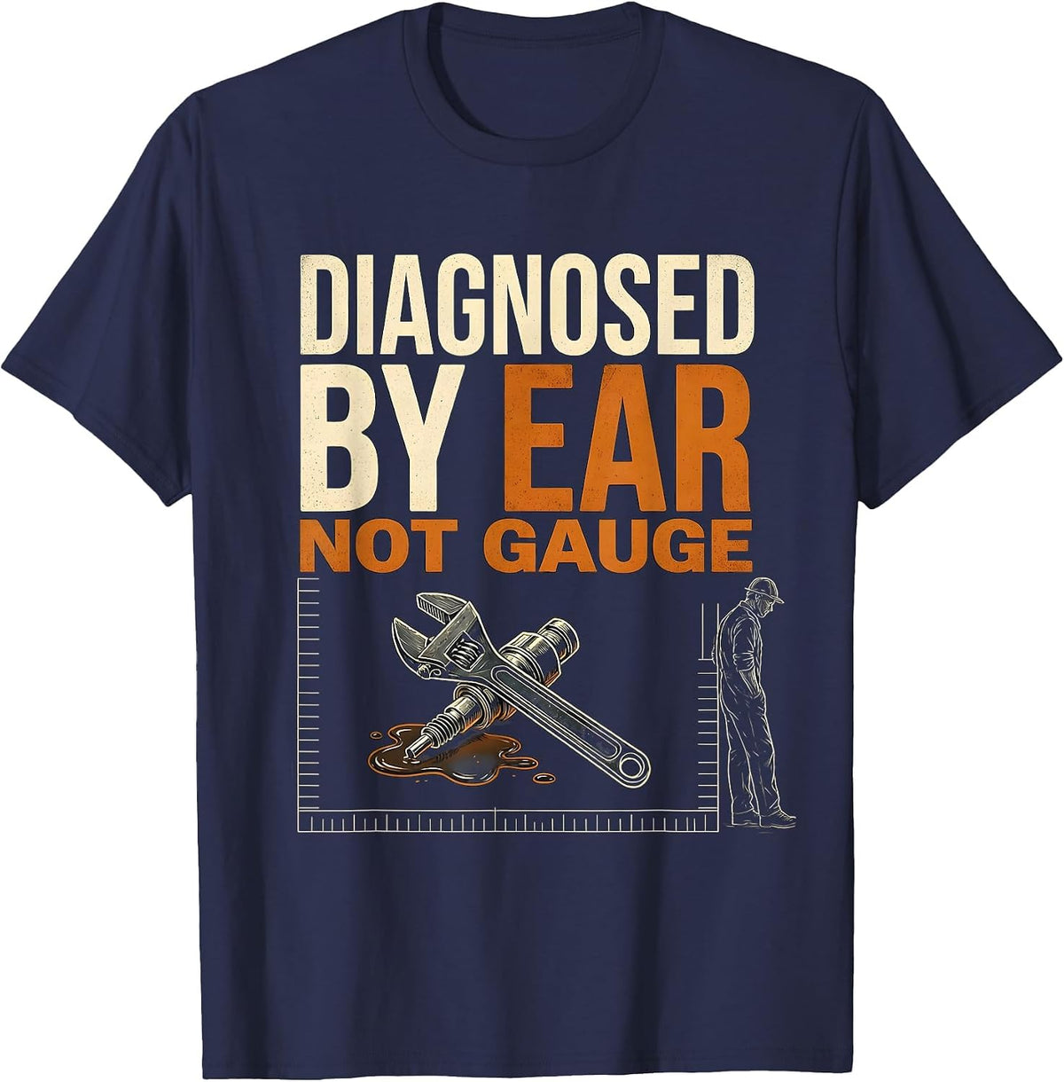 Men's Diagnosed By Ear, Not Gauge Funny Trucker Diesel Pickup T-Shirt - Navy Blue