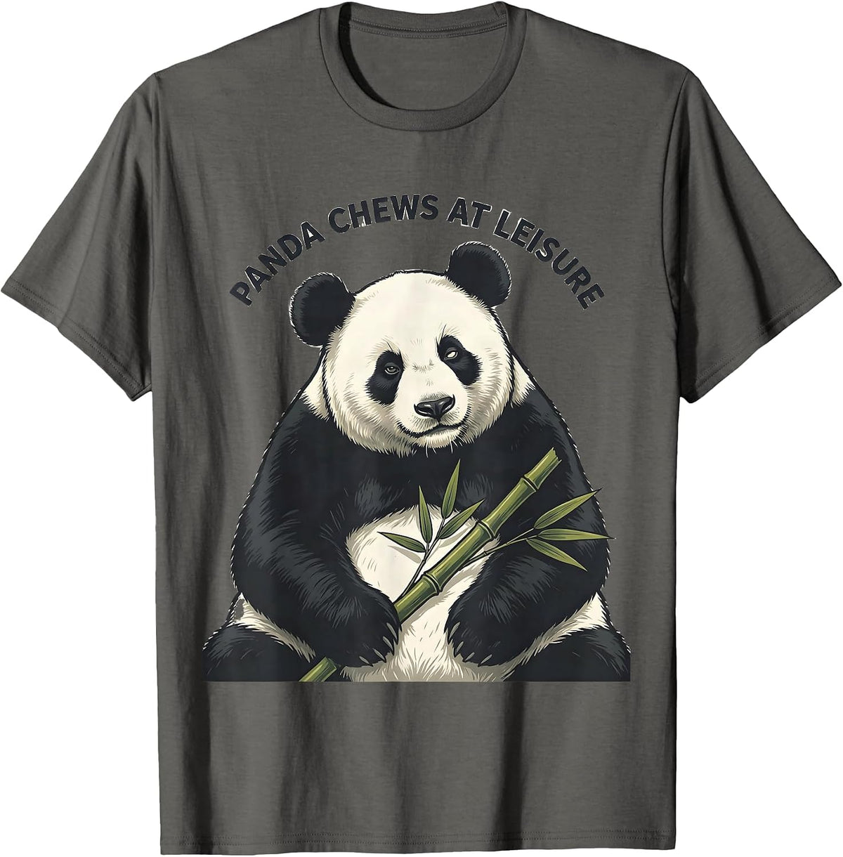 Men's Panda Chews At Leisure Funny Cute Panda Lover Animal Humor T-Shirt - Asphalt Grey