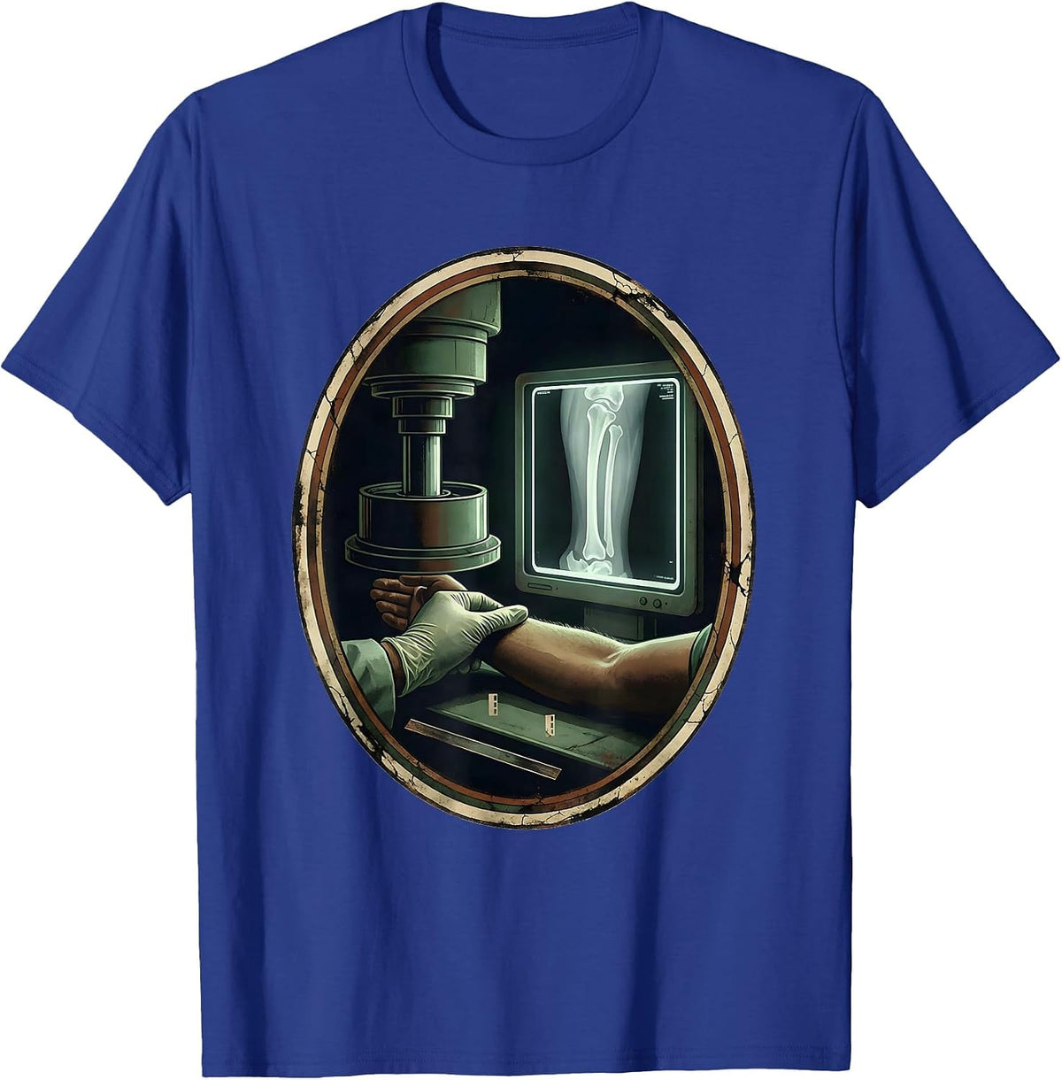 Men's Radiology Tech Vintage Gloved Hand X-Ray Humor T-Shirt - Royal Blue