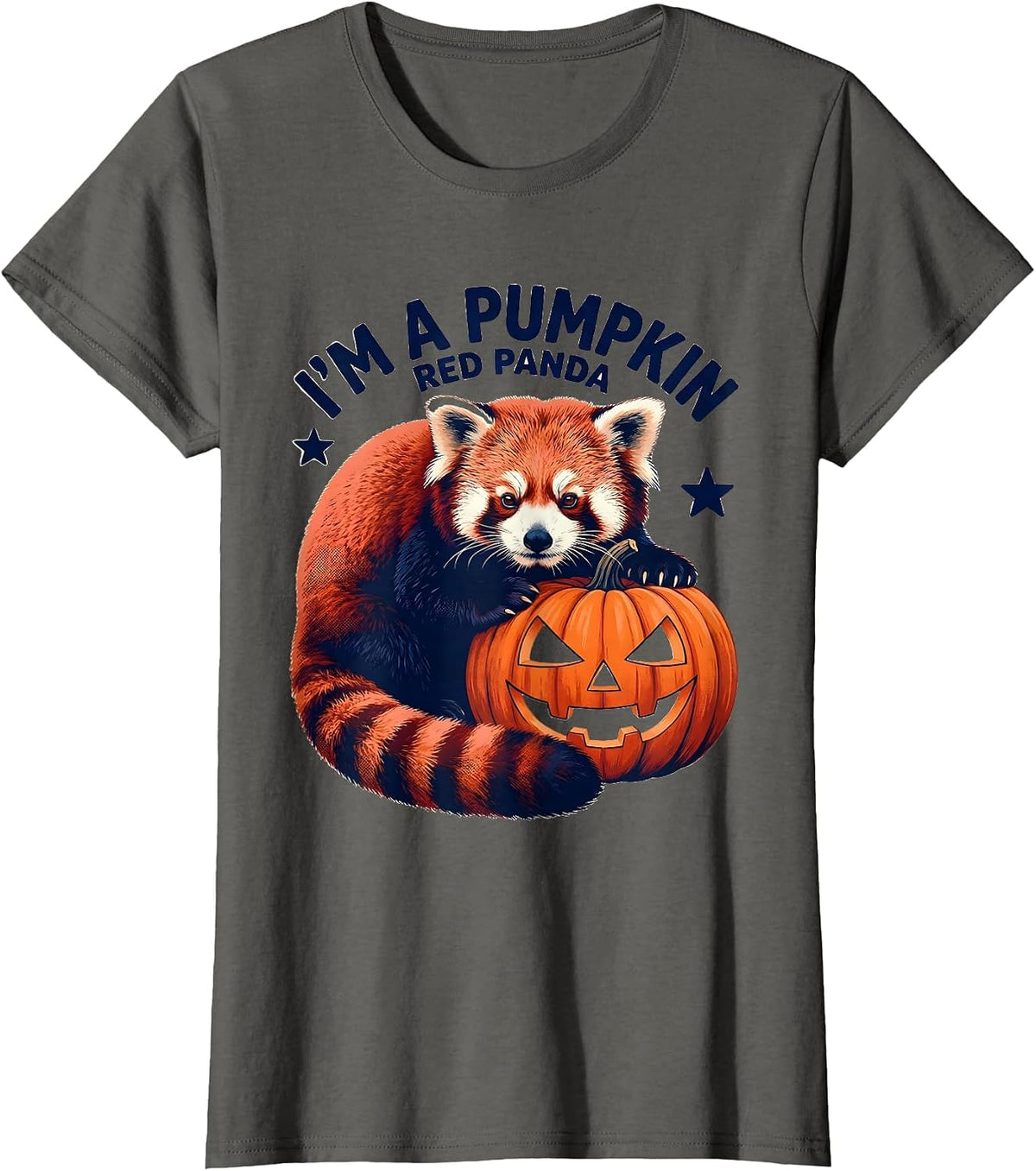 Women's I'm a Pumpkin Red Panda Cute Kawaii Animal Halloween Costume T-Shirt - Asphalt Grey