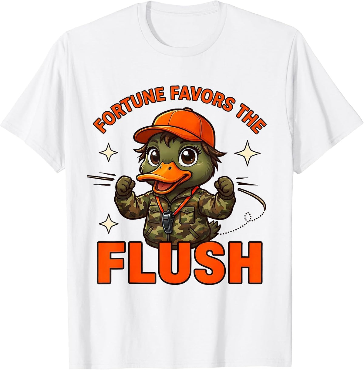 Men's FORTUNE FAVORS THE FLUSH Funny Duck Hunter Hunting Camp T-Shirt - White