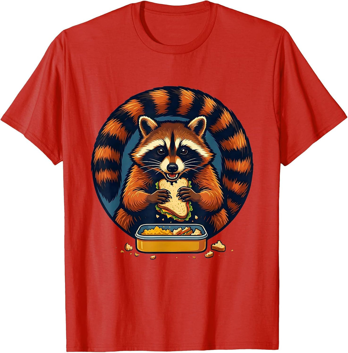 Men's Trash Panda Raccoon Snack Stealer Screenprint Humor T-Shirt - Red