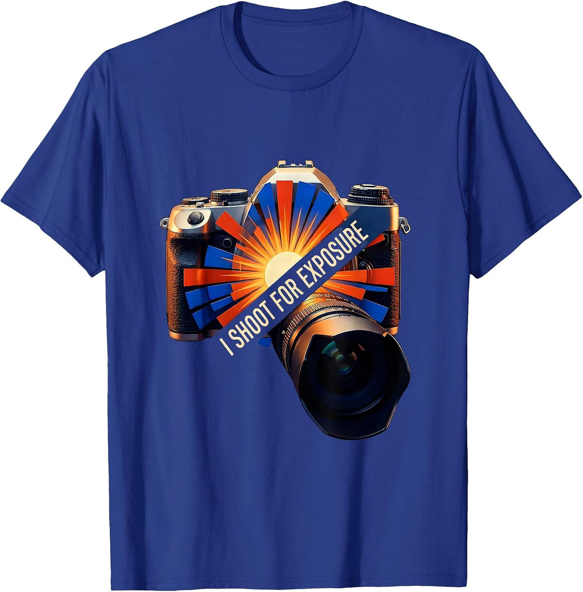 I Shoot For Exposure Funny Photography Hobbyist Camera Gear T-Shirt - Royal Blue