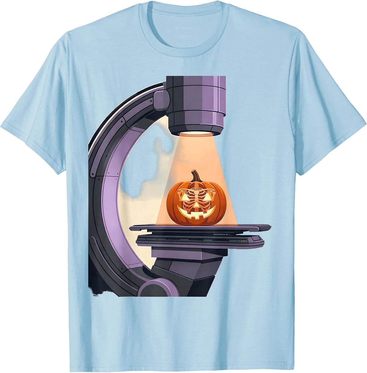 Men's C-Arm Halloween Radiology Tech Ghost Skeleton T-Shirt - Baby Blue