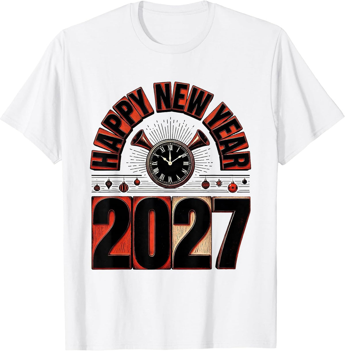 Men's Happy New Year 2027 Whimsical Festive Party Countdown T-Shirt - White