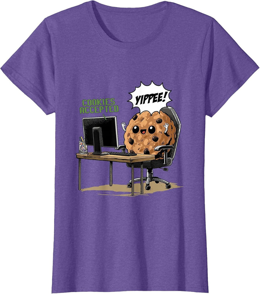 Cookies Accepted Nerd Shirt Funny Computer Internet Coder T-Shirt, Women, Purple Heather, XX-Large - As Pictured