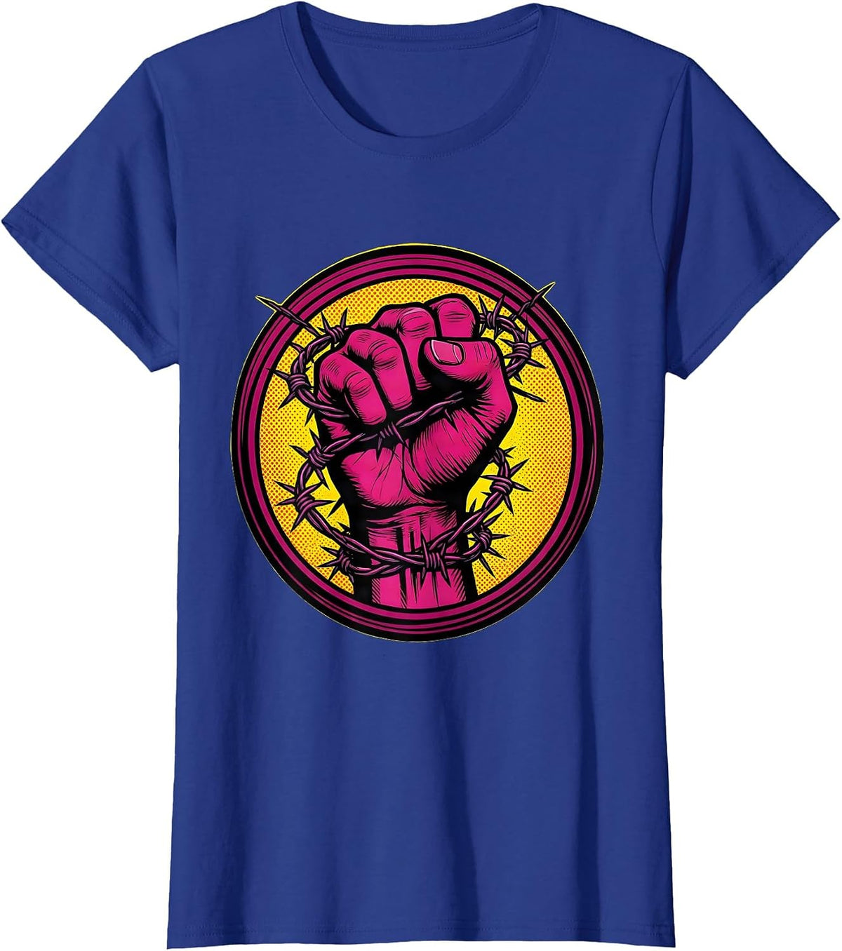 Women's Barbed Wire Fist Graphic Tee – Bold Street Art T-Shirt - Royal Blue